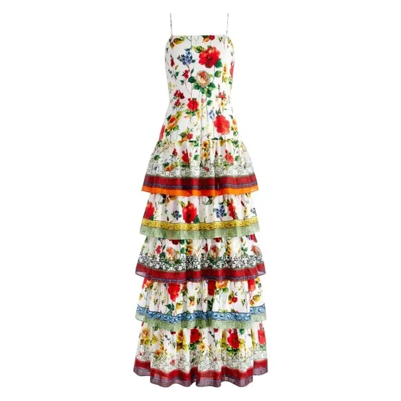 Alice Olivia Valencia Dew Floral Spaghetti Strap Maxi Dress
